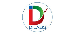 Circular Dilabs logo with red and green 'D' and jet icon.