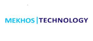 Mekhos Technology text logo in light and dark blue.