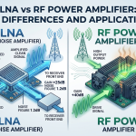 LNA vs RF power amplifier comparison showing receiver and transmitter signal paths in an RF communication system